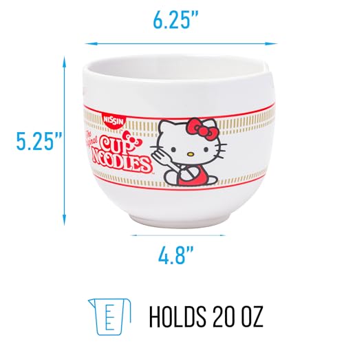 Silver Buffalo Hello Kitty Nissin Ceramic Ramen Bowl with Chopsticks, 20 Ounces