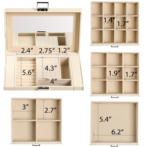 Frebeauty 5-Layer Jewelry Box for Women,Jewelry Organizer with 4 Drawers - color: Beige, size: Medium