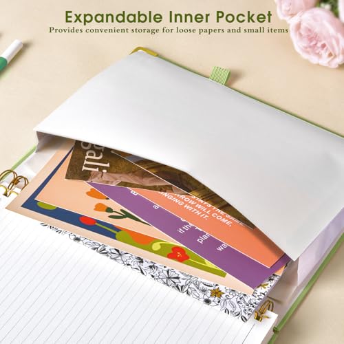 Hardcover Spiral Notebooks for Work, 5 Subject Notebook College Ruled with Dividers Tabs, Lined Organizer Notebook Journal for women, 8"x10" Large B5 Notebooks for School Note taking, 240 Pages Green