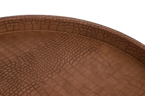 HofferRuffer Round Serving Tray 20'', Elegant Faux Leather Circle Ottoman Table Tray, Serve Tea Coffee Breakfast in Bedroom Living Room Kitchen (Brown) - color: Antique Brown, size: 20"