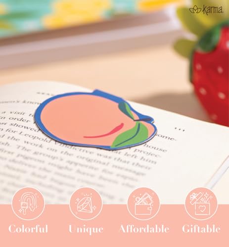 Karma, Magnetic Bookmarks Set of 3, Cute Bookmarks for Women, Page Markers for Students Teachers Reading, Fruit