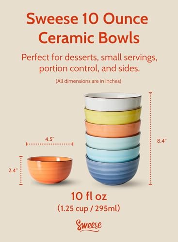 Sweese 10 Oz Ceramic Ice Cream Bowls, Set of 6 - Multicolor Dessert, Cereal, Soup Bowls, Dishwasher Microwave Safe - color: Hot Assorted Color, size: 10 Ounce