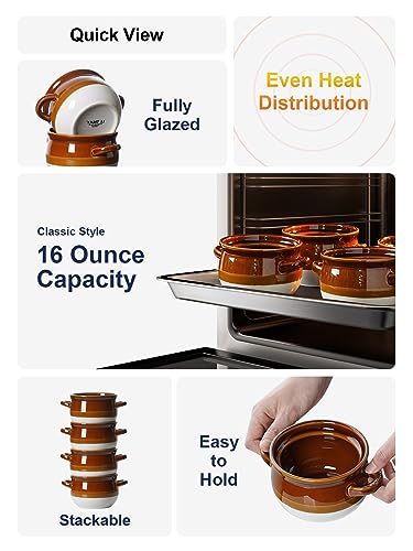 LE TAUCI Ceramic French Onion Soup Bowls with Handles, 16 oz, Set of 4 - size: 16 OZ