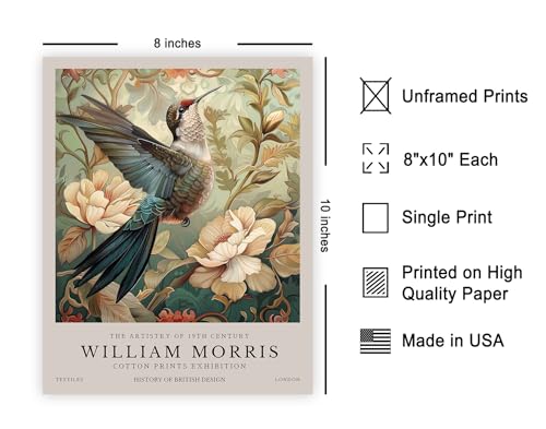 Poster Master William Morris Poster - Hummingbird Print - Bird Art - Botanical Art - Flower Design - Exhibition Artwork - Animal Illustration - Floral Illustration - Aesthetic Office or Bedroom Decor - 8x10 UNFRAMED Wall Art - color: Style-08, size: 8"L x