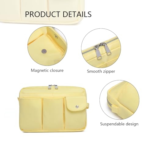 Pencil Holder Storage Bag for Women, Large Capacity Zippered Pencil Case with Multiple Pockets, Nylon Canvas Stationery Organizer for Office, Travel & Daily Use (Nylon,Yellow) - color: Yellow/Nylon