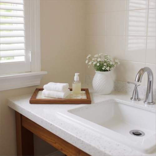 42x32CM White Rectangle Mother of Pearl Inlay Serving Tray with Wood Border - color: White Floral