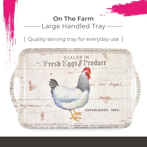 Pimpernel On the Farm Melamine Tray – (17.75" x 13") Rustic Farmhouse Platter with Fresh Produce & Egg Stand Artwork, Durable Serving Piece for Dining, Kitchen, Snacks & Entertaining - size: 18.9" x 11.6" x 1", style: On The Farm