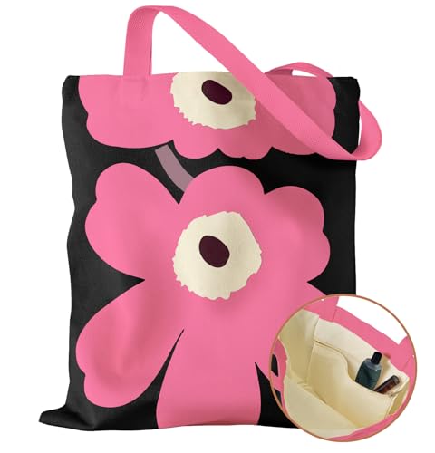 Miss Adola Canvas Tote Bag for Women with Inner Pocket - color: Bk Pk Flower