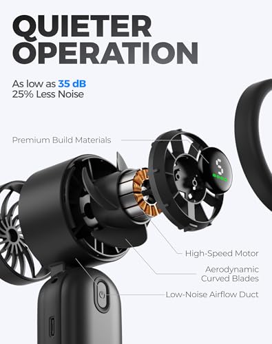 Diveblues Mini Portable Handheld Turbo Fan 27ft/s, 4000mAh Battery - color: Midnight Black