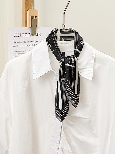 100% Mulberry Silk Scarf - 21" Square Lightweight Neckerchief, Gift Packed - color: Black Horse