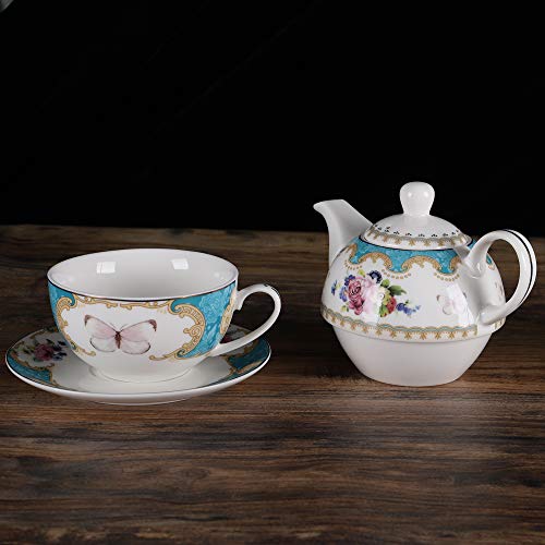 fanquare English Blue Porcelain Tea for One Set, Floral Teapot with Cup