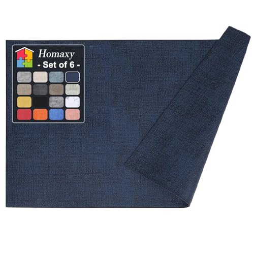 Homaxy PU Faux Leather Placemats for Dining Table, Set of 6, Navy Blue - color: Navy Blue