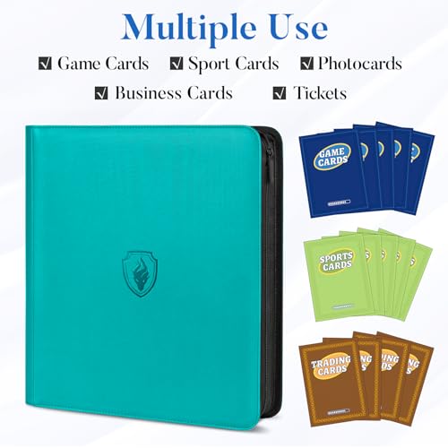 Premium Zip Card Binder 12 Pocket, Fabmaker 912 Pocket Trading Card Binder - color: Turquoise, size: 12 Pocket - 15" x 13.6"
