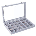 Frebeauty 24 Grid Earring Organizer,Velvet Jewelry Tray with Clear Lid - color: Grey, size: 24 Grid