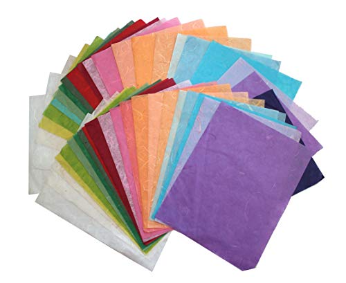 50 Sheets Handmade Mulberry Paper, Assorted Colors Natural Fiber Washi Paper for Card Making, Scrapbooking, Decoupage, Origami, DIY Crafts, and Wedding Invitations