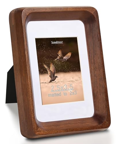 2.5x3.5 Mini Polaroid Picture Frame, USA-Sourced Natural Walnut Wood with Real Glass, Handcrafted Rounded Corners, Matted to 2x3 Photo, Gallery Wall and Tabletop Display - color: Walnut, size: 2.5X3.5