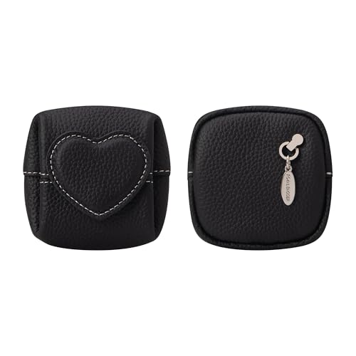 Royal Bagger Genuine Cowhide Leather Coin Purse for Women, Lychee Pattern Mini Change Pouch with Buckle Closure, Compact Accessory Bag 1603 (Black 1604) - color: Black 1604