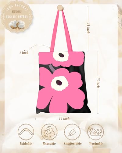 Miss Adola Canvas Tote Bag for Women with Inner Pocket - color: Bk Pk Flower