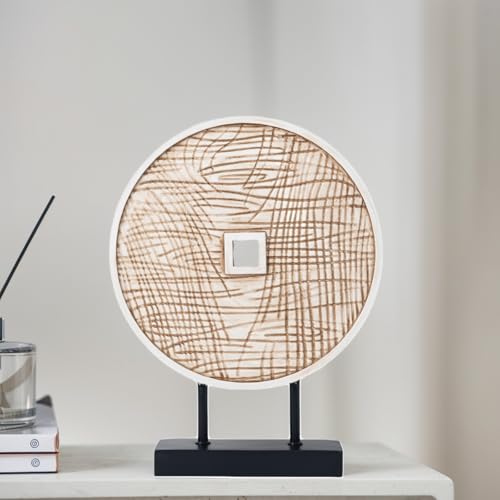 Unique Round Coin Sculpture Decorative Objects for Shelf Home Decor Accents, Modern Abstract Tabletop Decor Items for Living Room Fireplace Mantel, Above Cabinet (Vintage White) - color: Vintage White