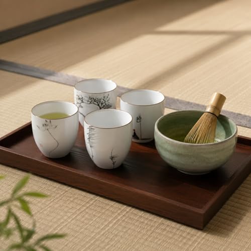I-MART 4 Pcs Japanese Tea Cup Set, Chinese Style Ceramic Kung Fu Cups for Matcha, 5 oz Small Asian Tea Set, Traditional White Porcelain Cup Gift for Home or Office