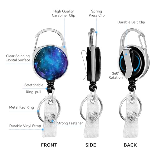 2 Pack Purple Starry Sky ID Badge Holder with Clip Badge Reels - color: 2 Pack-purple Starry Sky