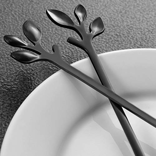 AnSaw 10-Piece Black Leaf Dessert Forks Set - 4.7" Mini Cocktail Forks - color: Black