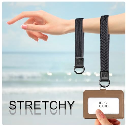 Fishent Stretchy Key Chain, Cute Keychain Wristlet, Upgraded Woven Wrist Lanyard for Keys, Key Chains for Women Men Car Keys ID Badges Card Wallet Phone, Black - color: Black