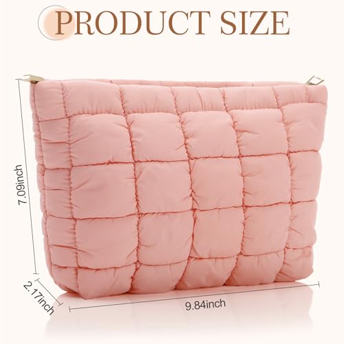 Hillban Light Pink Puffy Quilted Makeup Bag Cute Cosmetic Bag Gift, Classic - color: Light Pink, size: Classic