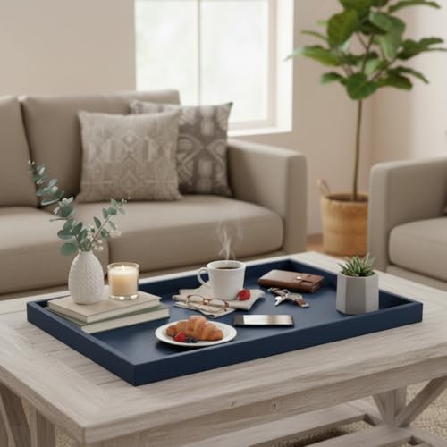 40 * 20 Inch Rectangular Ottoman Tray | Textured PU Leather, Waterproof & Heat-Resistant Storage for Coffee/Dining Tables, Sofa, Bed, Entertainment & Party (Navy Blue, 40 * 20in) - color: Navy Blue, size: 40" x 20" x 1.1"