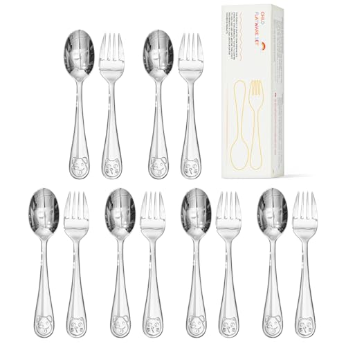 KINGSTONE 12 Pcs Small Toddler Utensils, 18/10 Stainless Steel, Cat & Dog - color: Cat & Dog, size: 12-Piece (Small)