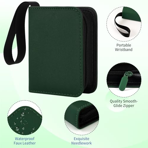 1 Pocket Card Binder with Zipper, 100 Pockets Mini Trading Card Album, Premium PU Leather Single Card Binder, Small Display Folder for TCG & Sports Cards-Green - color: Green