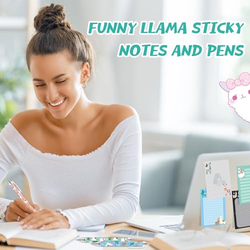 Eaasty 20 Pieces Llama Gift Set Sticky Notes with Llama Pens, Pencil Bags Makeup Bags, 3 x 4 Inches Cute Note Pads, Funny 1.0 mm Ballpoint Pens, Office Supplies for Women Small Gift - style: Llama