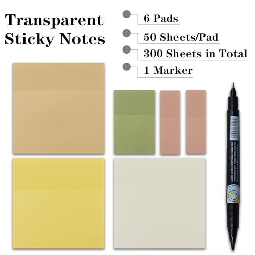 YOUDEFUL Clear Sticky Notes,Transparent Sticky Notes in 3 Sizes - size: Square Orange