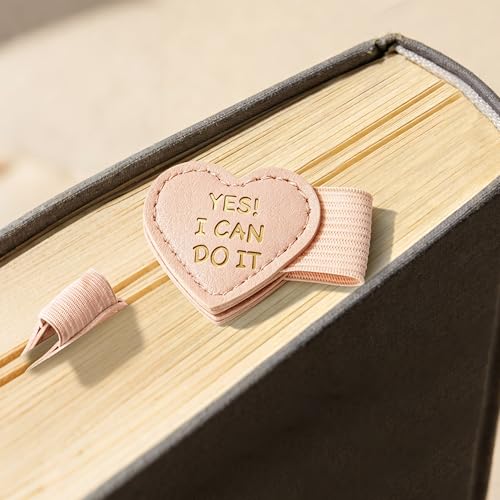 2Pcs Magnetic Leather Heart Bookmarks with Pen Holder, Cute Inspirational Motivational Quotes Book Markers Clip with Gift Box, Reading Accessories for Book Lovers Women Teacher (Pink, Yes I Can Do It) - color: Pink-yes I Can Do It