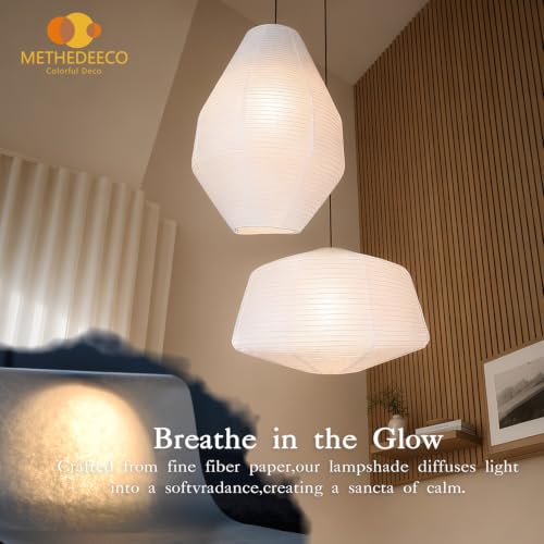 METHEDEECO 2PCS Large Paper Lantern Lampshades, 14 Inch + 19 Inch White