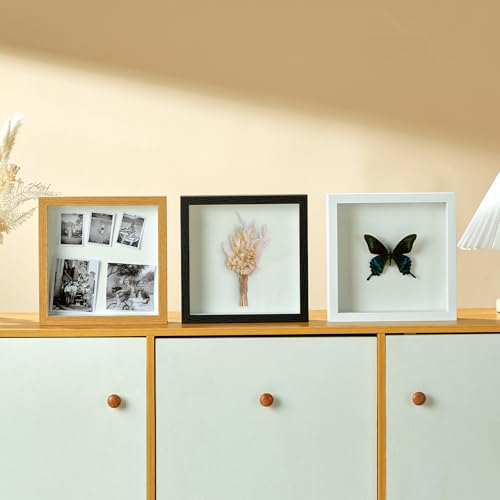 8x8 Shadow Box Picture Frame with Real Glass Panel and Linen Back - color: White + Thickened Panel + Foam Packaging, size: 8x8