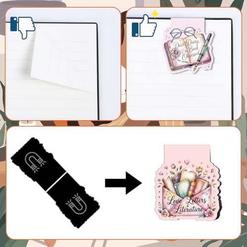 Wxiben Romance Magnetic Bookmarks Gifts - 18 Pcs Book Lovers Magnet Book Page Markers for Women Pink Floral Bookmark Clips Accessories Gift for Home Students Teacher School Reading Office Supplies