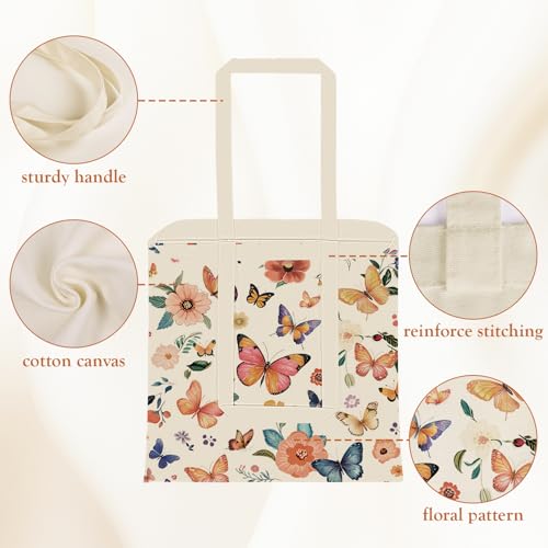Louise Maelys Butterfly Floral Canvas Tote Bag For Women with Zipper Pocket - style: Butterfly Flower