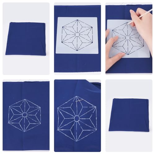 FREEBLOSS 12Pcs 5.5 * 5.5inch Plastic Sashiko Stencils Drawing Stencils Embroidery Patterns 12 Different Japanese Style Patterns Embroidery Templates for Hand Quilting - style: Flower, Weave and Bird