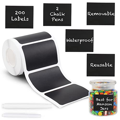 Mantah Rectangle Chalkboard Labels 200pcs with 2 White Chalk Marker, Reusable Waterproof Chalk Label for Storage Bin, Labels for Food Container, Label for Jars, Containers - size: 200 PCS, Rectangular Shape