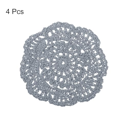 Crochet Doilies, 4Pcs 4" - Cotton Woven Fabric Coasters, Lace Round Handmade Coasters with Floral Pattern for Wedding Party Decoration (Grey)