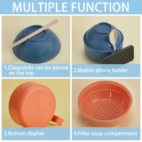 2 Sets 40 oz Microwave Ramen Bowl with Handles, Orange, Blue - color: Orange, Blue