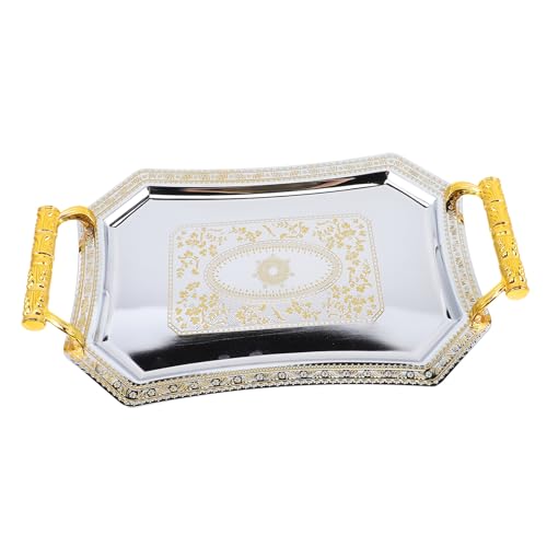 Mikinona Desktop Fruit Tray Stainless Steel Fruit Serving Platter for Snacks Cakes Nuts Candies Home Parties Weddings Picnics 11.02 X 7.87 X 1.37 in
