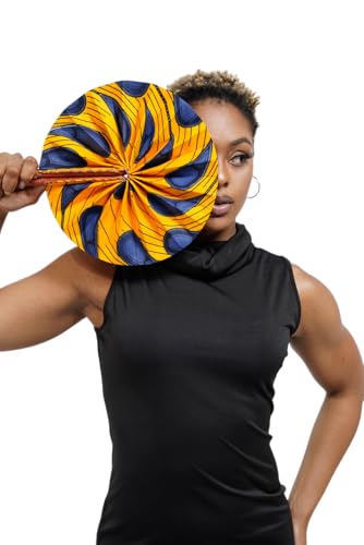 Kente African Print Foldable Hand Fan - color: Khanita