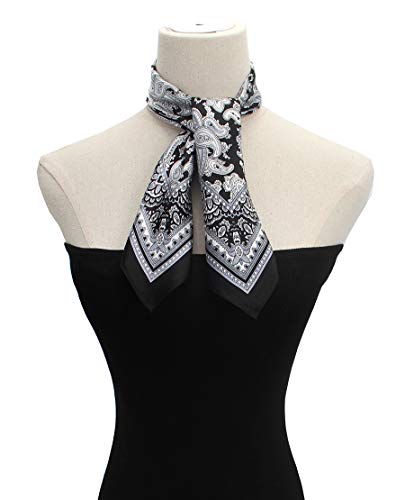 ANDANTINO 100% Mulberry Silk Scarf -21” Square Neckerchief with Gift Packed - color: Black&white Paisley