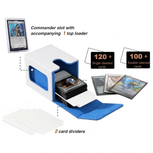 Venssu MTG Deck Box with Commander Display, Fits TCG Cards (White&Blue) - color: White&Blue