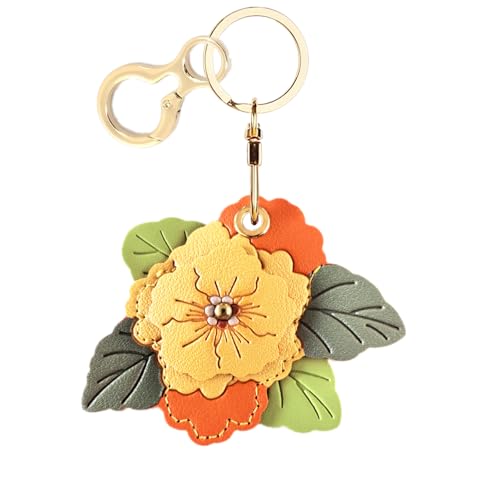 BORKUANA PU Leather Keychain holder Protective Case Compatible with AirTag - color: Begonia Flower B
