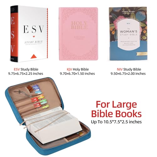FINDCOZY Bible Cover for Women, Large Carrying Case for Regular Bible - color: Lake-Blue, size: Large