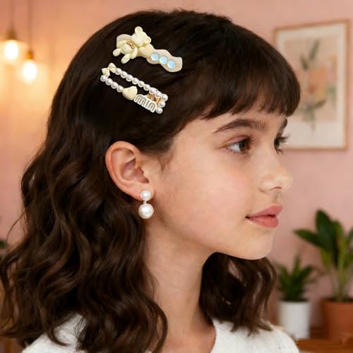 15 piece set of girls' and ladies' hair clips, sweet and fashionable hair clip set, pearl acrylic resin hair accessories, suitable as gifts for girls and ladies (white) - color: white