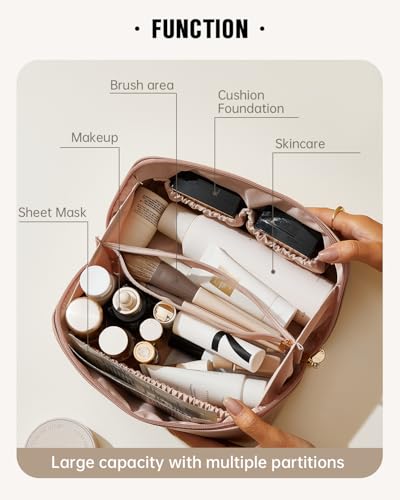EACHY Travel Makeup Bag for Women, PU Leather Cosmetic Bag, Pink, Medium - color: A - Pink, size: Medium